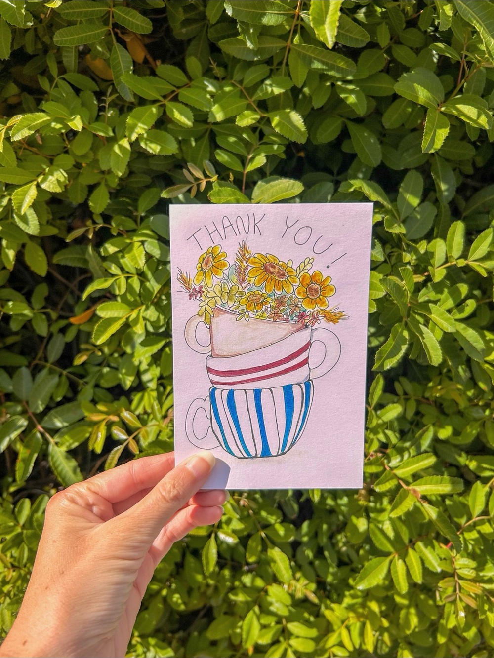 Hand-Illustrated Thank You Card with Floral Teacup Illustration